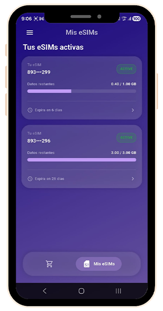 Pantalla de la app esim.cr